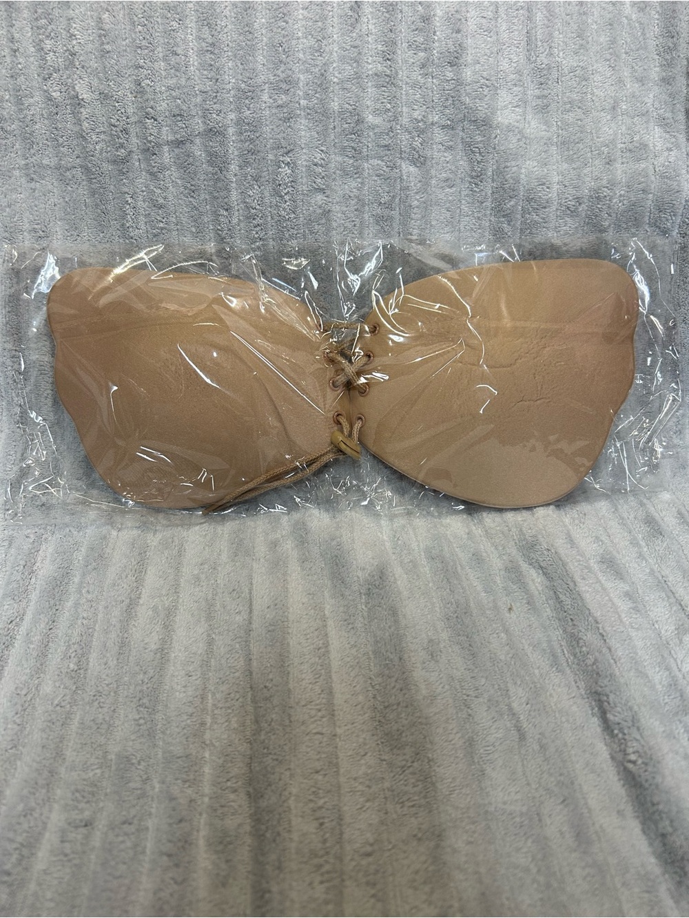 Azazie-Strapless Adhesive Lace-Up Backless Bra - Nude